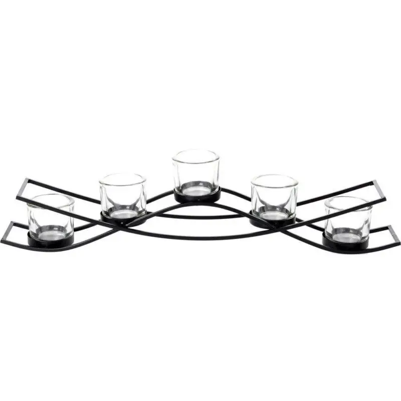 Świecznik szklany długi, 5 tealight, kolor czarny i transparentny Zniżka