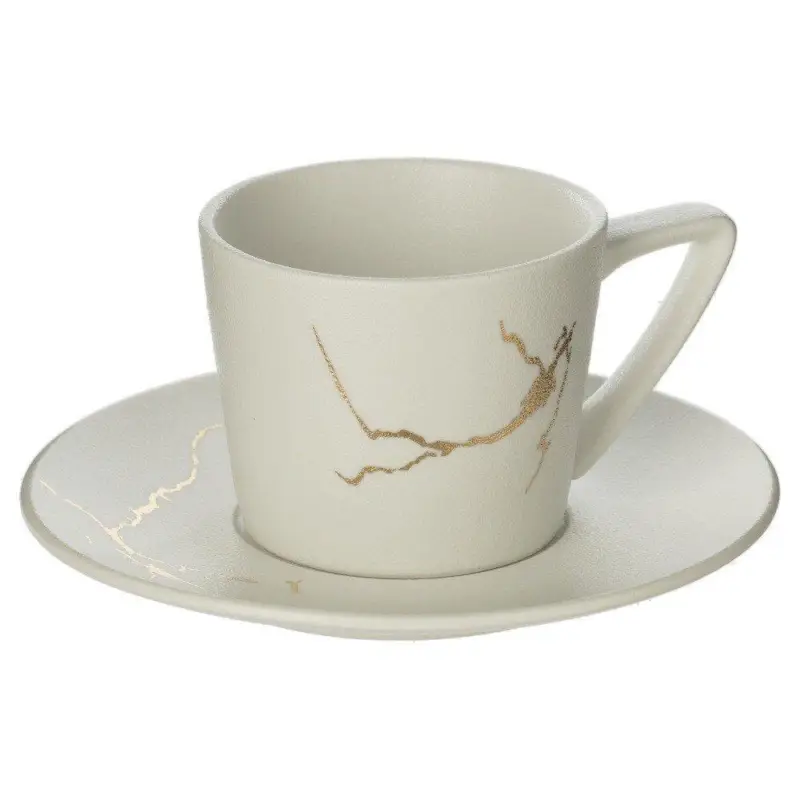 Filiżanka do herbaty ze spodkiem MARBLE, 200 ml, kolor czarny Darmowa dostawa