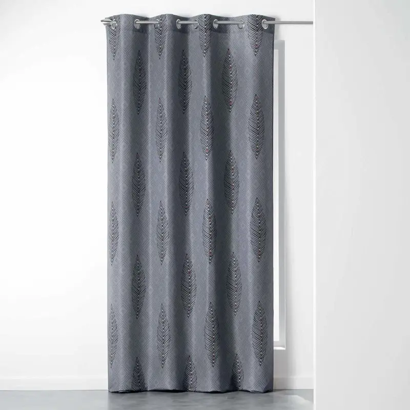 Oferta czasowa Zasłona okienna na przelotkach, 140 x 260 cm, ciemnoszara z motywem ptasich piór