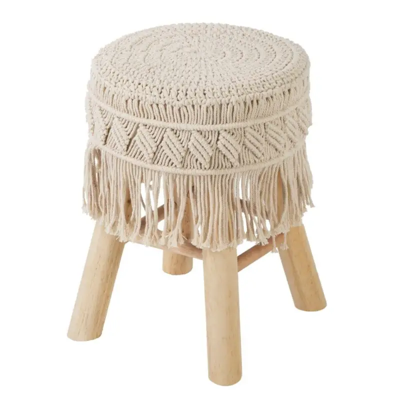 Stołek boho z siedziskiem pokrytym makramą, wys.42 cm Cena promocyjna