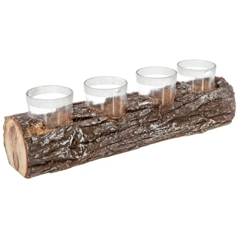 Dostępne od ręki Świecznik drewniany, 4 tealight, motyw pnia