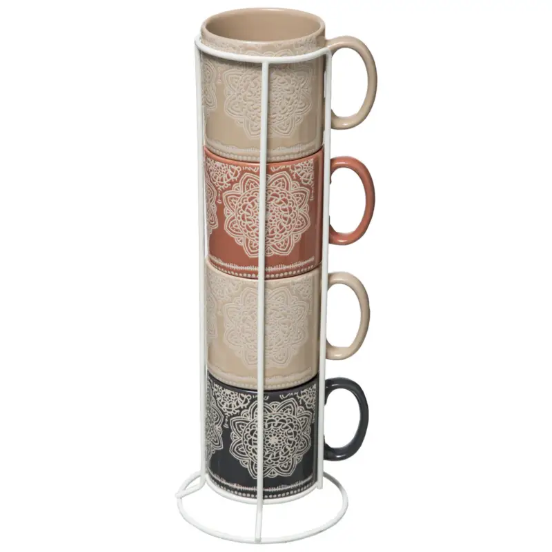 Filiżanki ceramiczne na stojaku INDONESIE, 240 ml, 4 sztuki Wyjątkowa oferta
