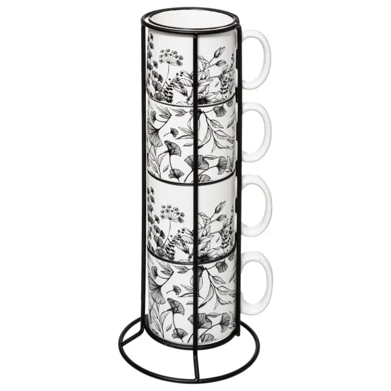 Dodaj do koszyka Filiżanki ceramiczne na stojaku FLORAL, 240 ml, 4 sztuki