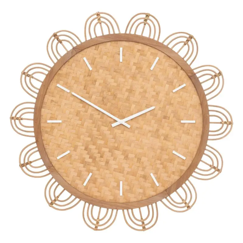 Darmowa dostawa Duży zegar na ścianę w salonie Lour, tarcza z rattanu, boho, Ø 65 cm