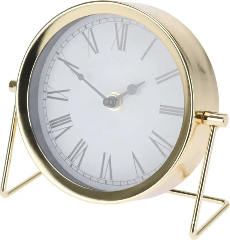 Oferta limitowana OUTLET Zegar stołowy okrągły, na metalowej podstawie