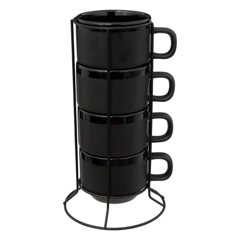 Tylko dziś Zestaw 4 filiżanek ceramicznych ALPHA, na metalowym stojaku, 220 ml