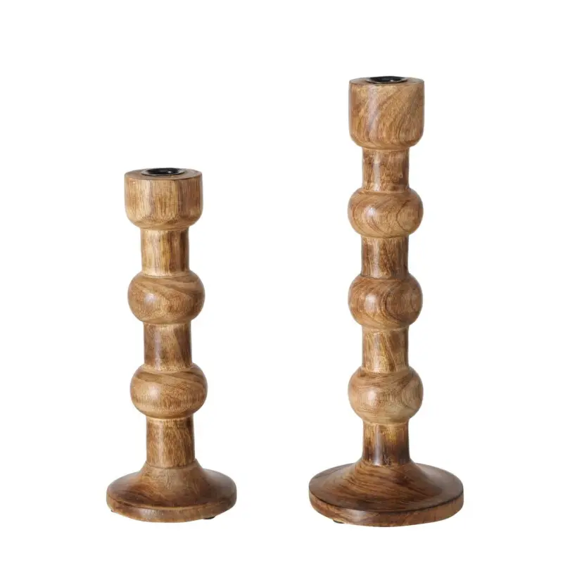 Drewniane świeczniki rzeźbione BUBBLES, 2 sztuki Oferta