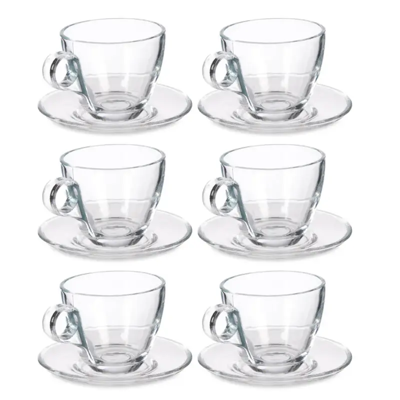 Hit sprzedaży Szklane filiżanki do kawy ze spodkami, zestaw 6-kubków, 170 ml