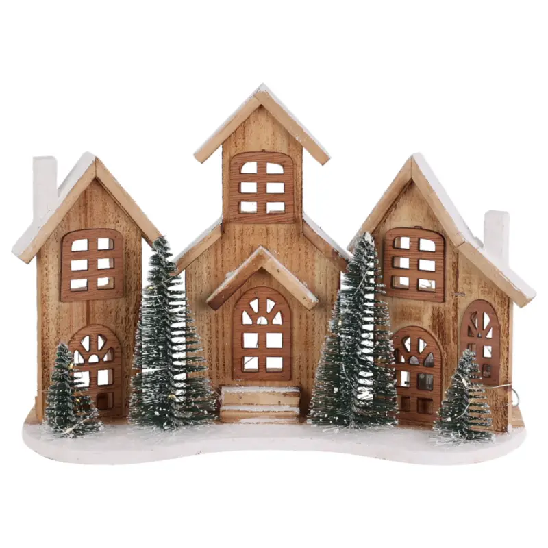 Figurka z drewna jodłowego z LED Domki, 38 x 27 cm Nowość
