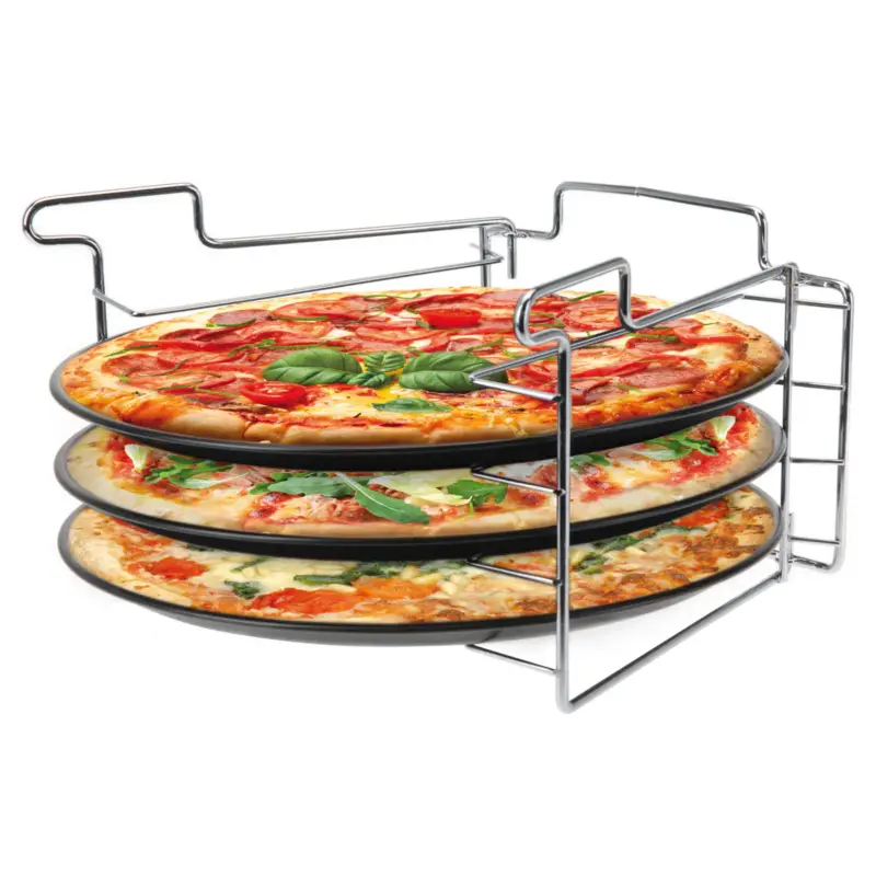 OUTLET Zestaw do pieczenia pizzy: 3 metalowe blaszki + stojak Bezpieczna płatność