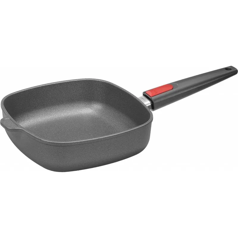 Bezpieczne zakupy Patelnia z nieprzywierającą powłoką TITANIUM NOWO , 24 x 24 cm, na indukcję, odczepiany uchwyt, tytanowa, WOLL