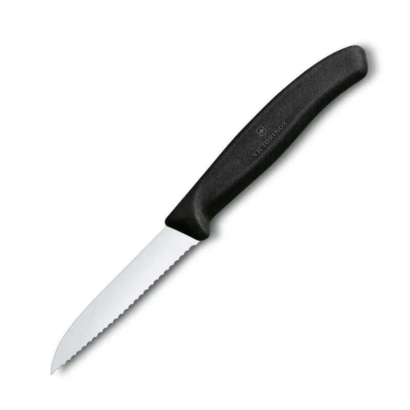 Tani Mały nóż do warzyw SWISS CLASSIC 8 cm, ząbkowany, czarny, plastikowy, Victorinox