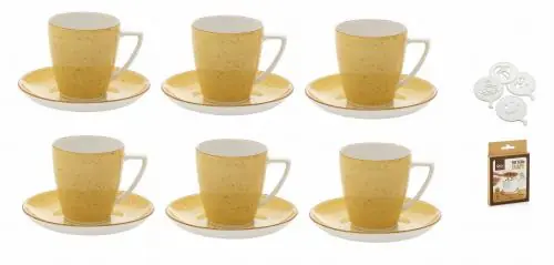 Cena promocyjna LUBIANA KOLORY ZIEMI komplet 6 filiżanek ze spodkiem żółty 200 ml / 14 cm + dekorator