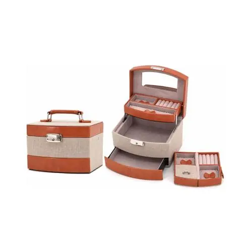 LIVELLO Kuferek na biżuterię z ekoskóry beżowy 19cm*15cm*13cm + przybornik podróżny Okazja