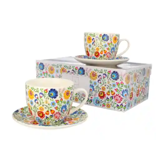 Zestaw 2x filiżanka porcelanowa 250ml ze spodkiem 14 cm folklor łowicki Hit cenowy