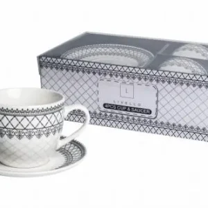 2 x Filiżanka Ze Spodkiem Do Kawy 250 ml Zestaw Kawowy Porcelana Livello Najlepsza cena