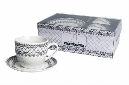 2 x Filiżanka Ze Spodkiem Do Kawy 250 ml Zestaw Kawowy Porcelana Livello Najlepsza cena
