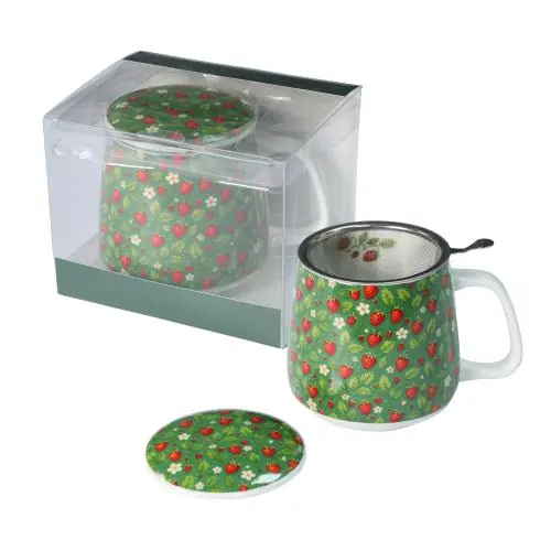 Ekspresowa dostawa Kubek porcelanowy Livello z metalowym zaparzaczem 500 ml duży truskawki