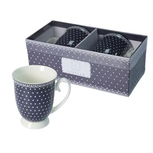 Zestaw 2 x kubek porcelanowy ozdobne pudełko 350ml Livello kropki granat Oferta