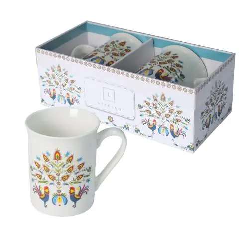 Zestaw 2 x kubek porcelanowy ozdobne pudełko 350 ml Livello folklor łowicki Taniej
