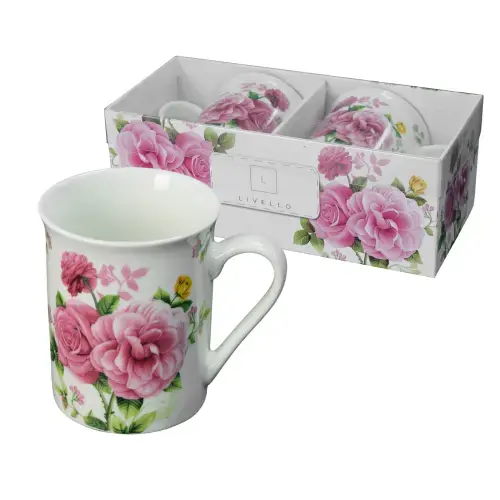 Oferta czasowa Zestaw 2 x kubek porcelanowy do kawy na prezent 350 ml Livello piwonie