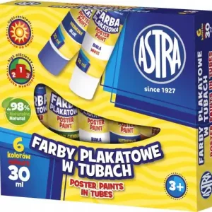 Farby plakatowe w tubach szkolne 6 kolorów 30 ml Do wyczerpania zapasów