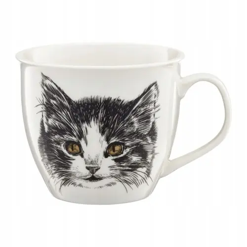 Ambition Kubek porcelanowy z kotem biały 550 ml Szybka dostawa