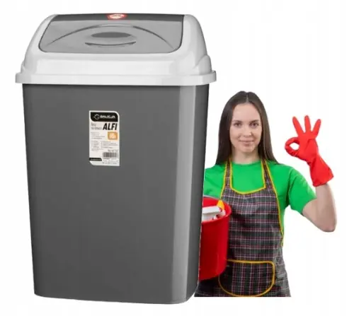 Łatwy zwrot Kosz na śmieci uchylny plastikowy szary 16l