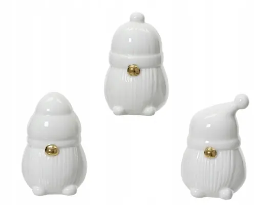 Premium Figurka świąteczna porcelanowa skrzat gnom biały basic 5,5x7,5cm 1szt