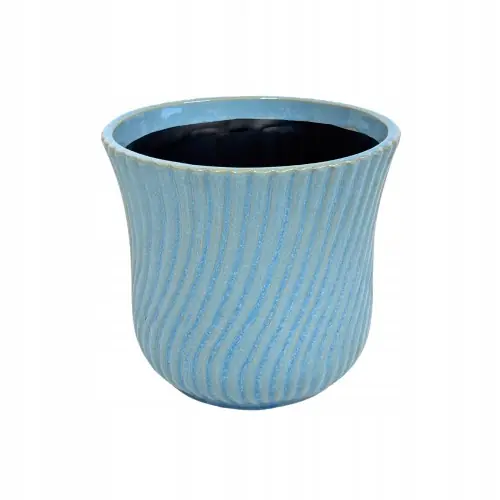 Osłonka ceramiczna na kwiatki 14 cm doniczka niebieska w prążki 1 szt. Łatwy zwrot