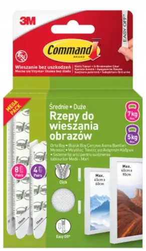 3M Command rzepy do wieszania obrazów białe zestaw 12 par M+L do 7 kg Darmowa dostawa