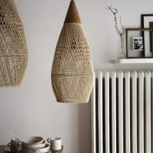 Rattanowy klosz z drewnem teakowym - M - CONE I Bally Hands Oferta limitowana