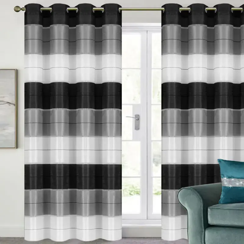Zasłona w pasy czarno-szaro-białe na przelotkach 145x250cm HOPPE Obniżka ceny