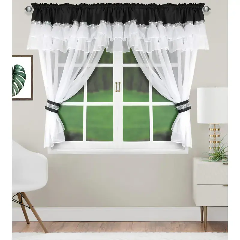 Cena promocyjna Firana z lambrekinem czarnym na taśmie 400x150cm ENRICA