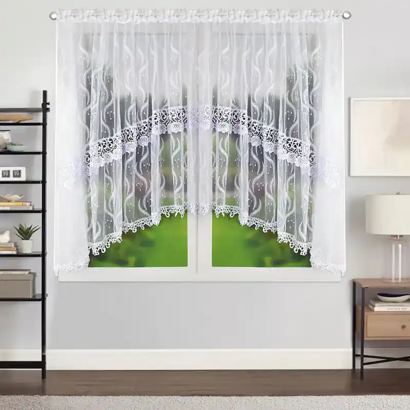 Darmowy zwrot Firana markizeta haftowana z podwójną gipiurą na taśmie 400x160cm CORINA ost.