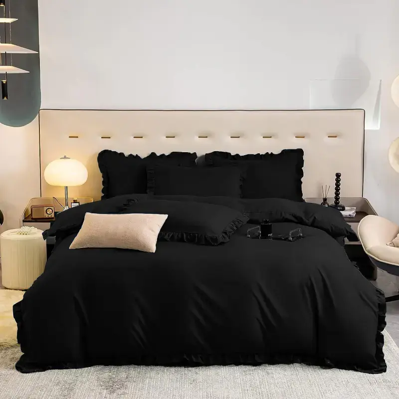 Komplet jednokolorowej czarnej pościeli z falbanką 160x200cm MIRAYA Zamów dziś
