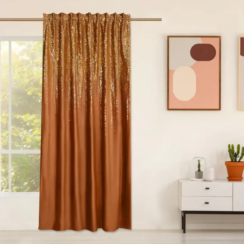 Zasłona welurowa ceglana ze złotym wzorem na taśmie 140x250cm SELEYA Nowość