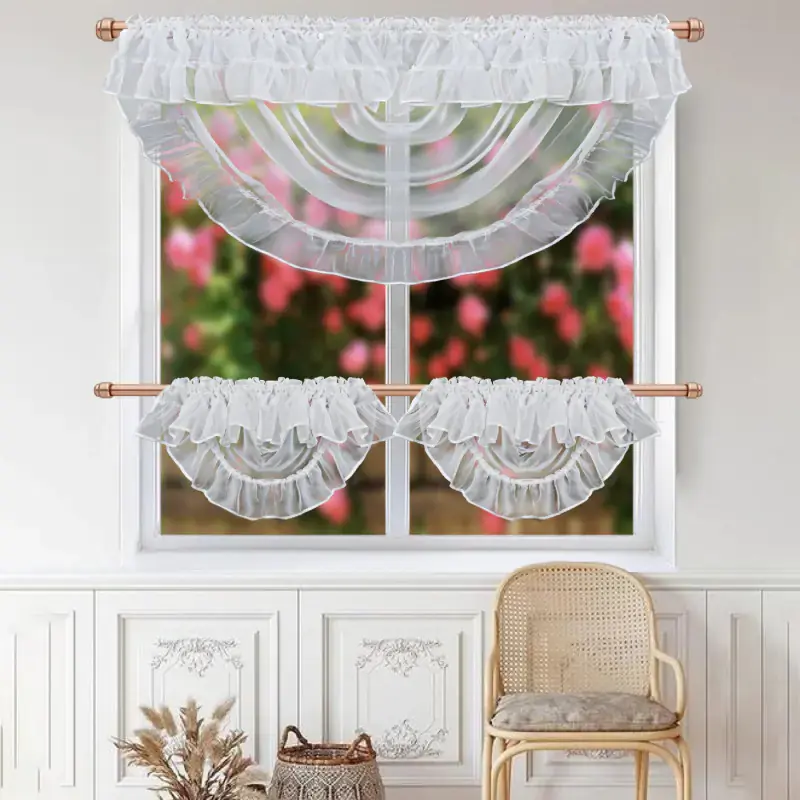Komplet firan woalowych z zazdrostkami zdobionych falbanką 400x80cm CELOS Bezpieczne zakupy
