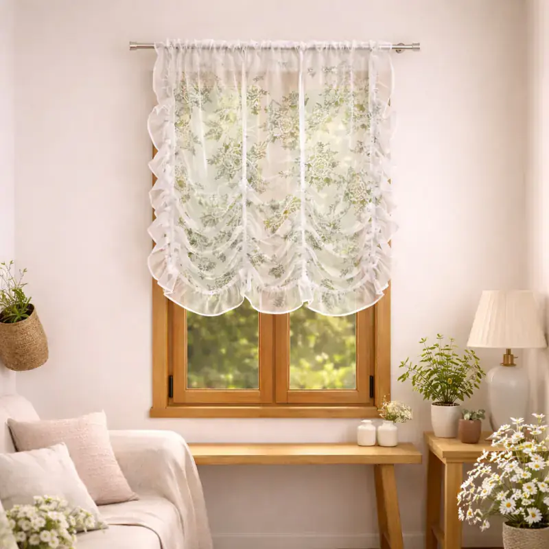 Firana udekorowana kwiatowym wzorem na taśmie 130x150cm LUNAFLORA Nie przegap