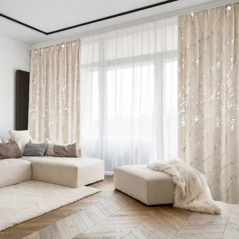 Bezpieczna płatność Zasłona welurowa marmurkowa orzechowa ze srebrną aplikacją na taśmie WAVE 140x250cm VELLUTA