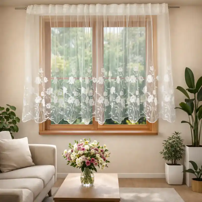Firana markizeta zdobiona haftowanymi kwiatami na taśmie 300x145cm AMARANTA Wyjątkowa oferta