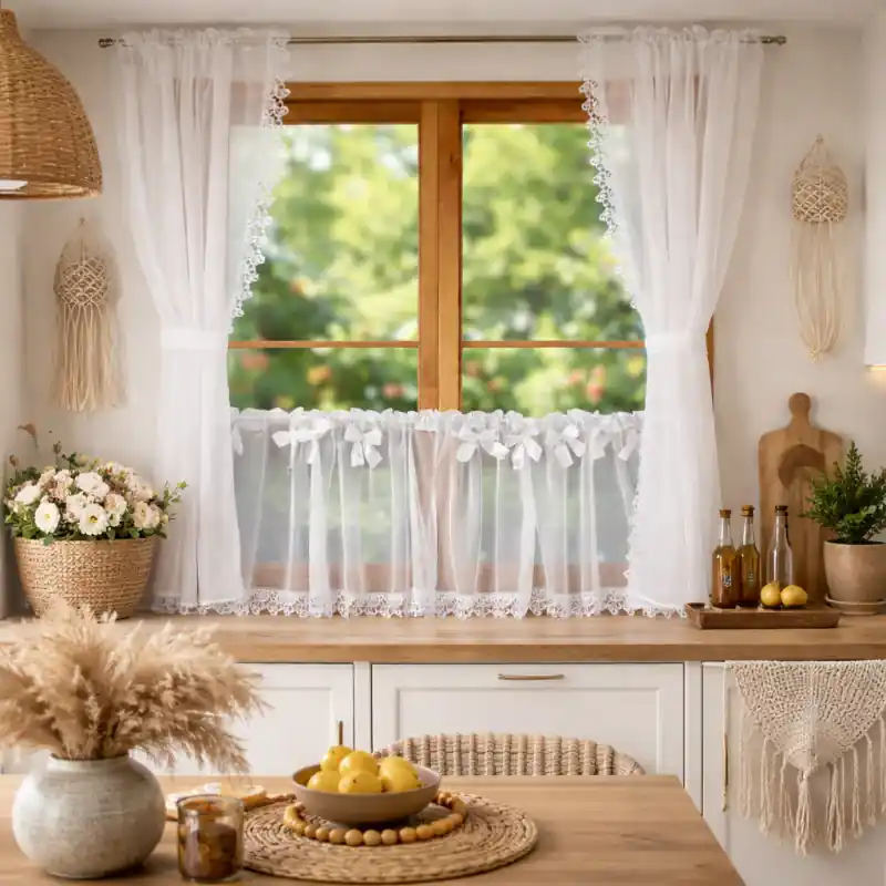 Komplet firan z zazdrostkami zdobionych gipiurą i kokardkami 300x160cm LUNARIA Nowy