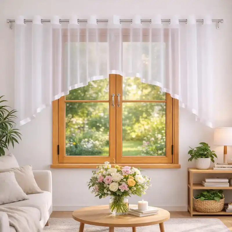 Premium Firana woalowa biała w łuk na przelotkach 600x135cm AMELISE