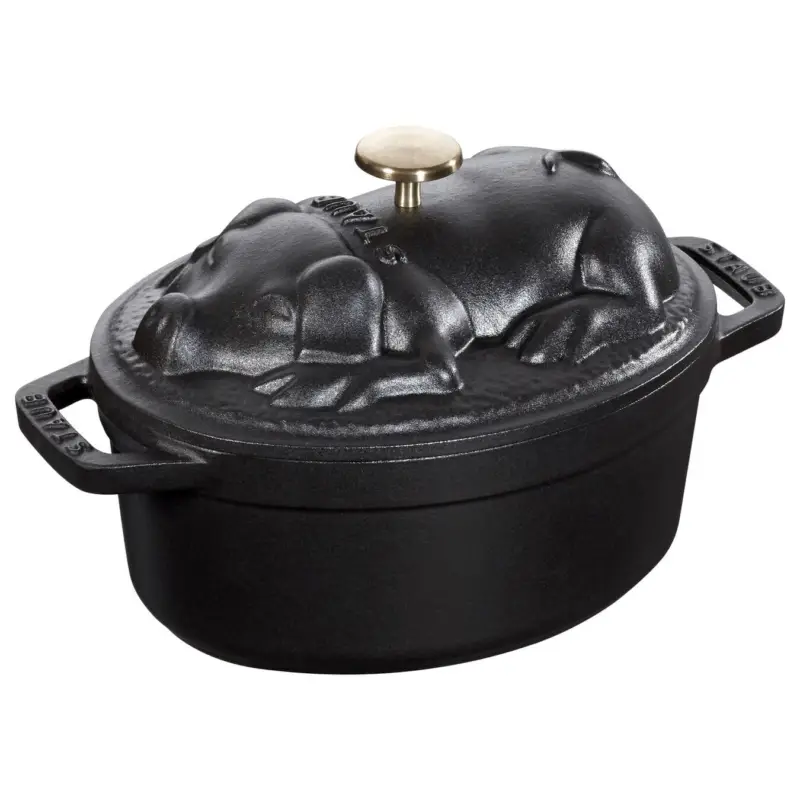 Obniżka ceny Staub Special Cocotte - garnek żeliwny owalny świnia 1 l,czarny