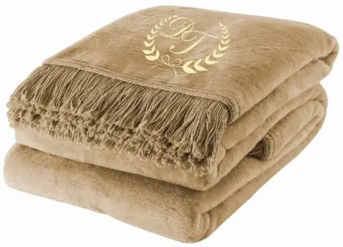 Personalizowany Koc Beżowy z Haftem Monogram 150x200cmlewydolny róg Wysoka jakość