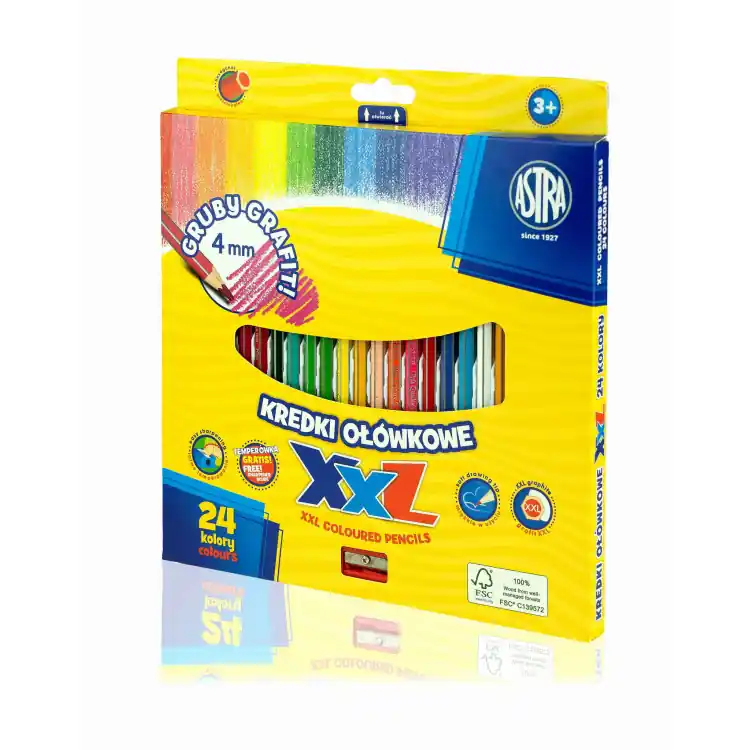 Kredki ołówkowe sześciokątne Astra XXL 24 kolory lid 4mm Do wyczerpania zapasów