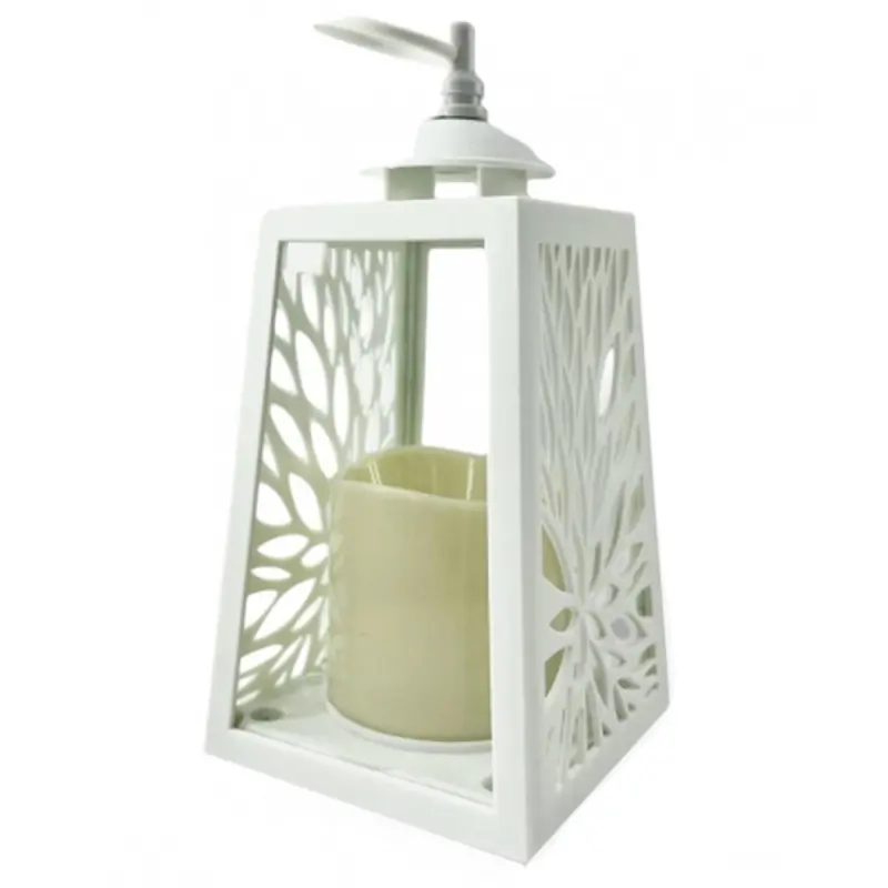 Wyjątkowa oferta Lampion dekoracyjny biały z przeszklonymi ściankami 10x10x19 cm latarenka ażurowa mała znicz