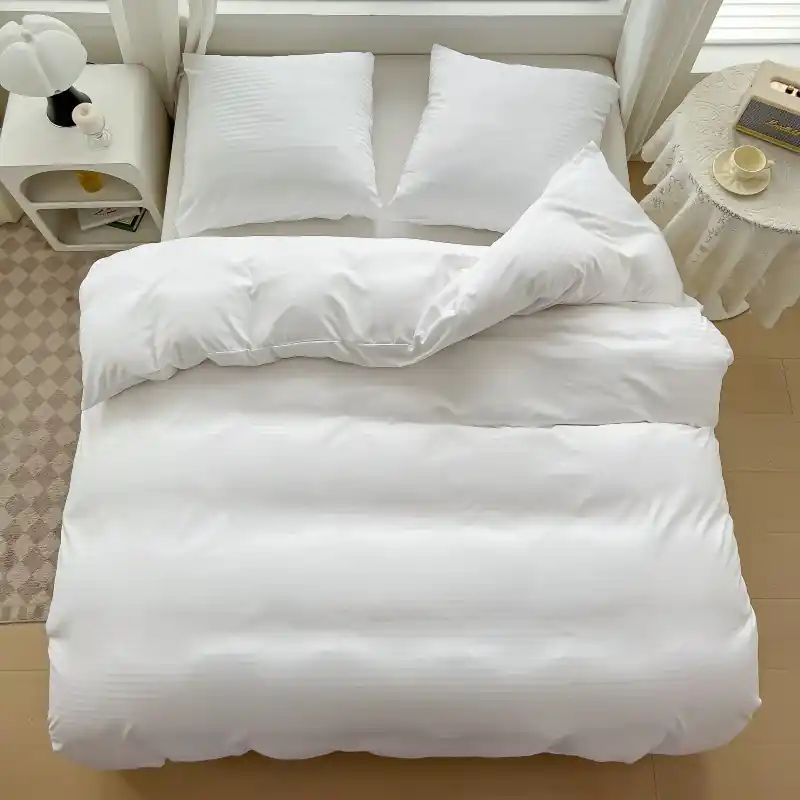 Oferta limitowana Pościel 140x200 adamaszek bawełna satynowa GierekHoff gruba 2 części GH 3037 hotelowa biała w paski