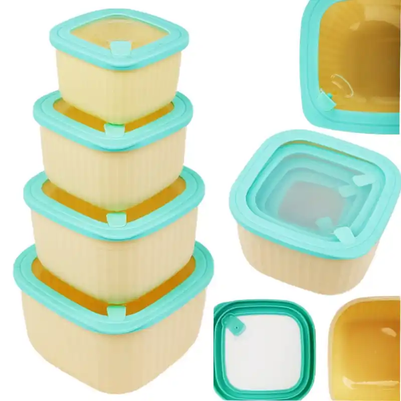 Pojemniki kwadratowe lunchbox MG Home Misto zestaw 4 sztuk hermetyczne 3600/2400/1400/750 ml kremowe Nie przegap