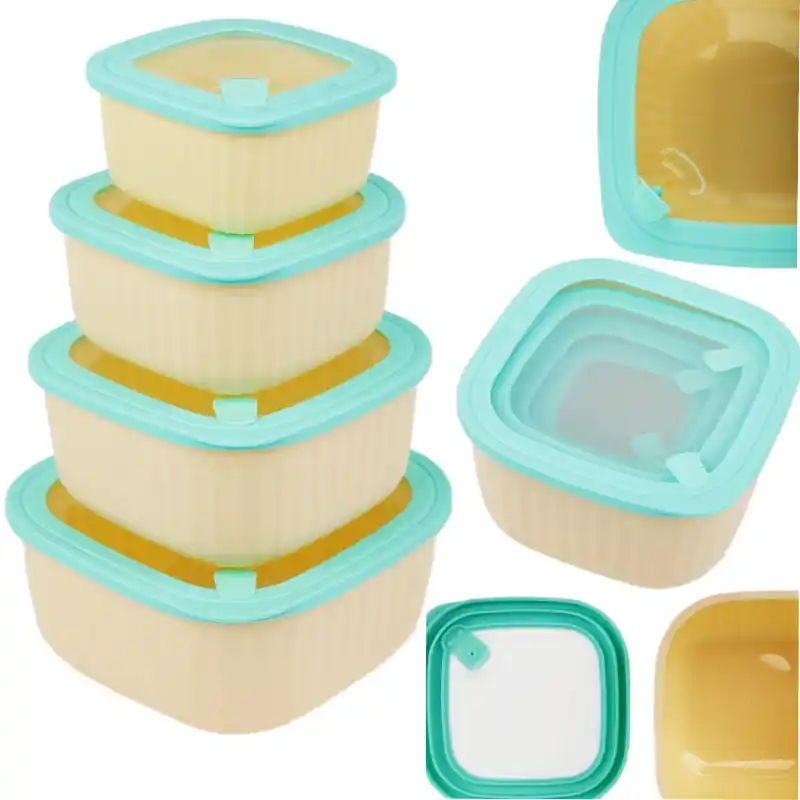 Pojemniki kwadratowe lunchbox MG Home Misto zestaw 4 sztuk hermetyczne 2500/1500/960/520 ml kremowe Najlepsza cena